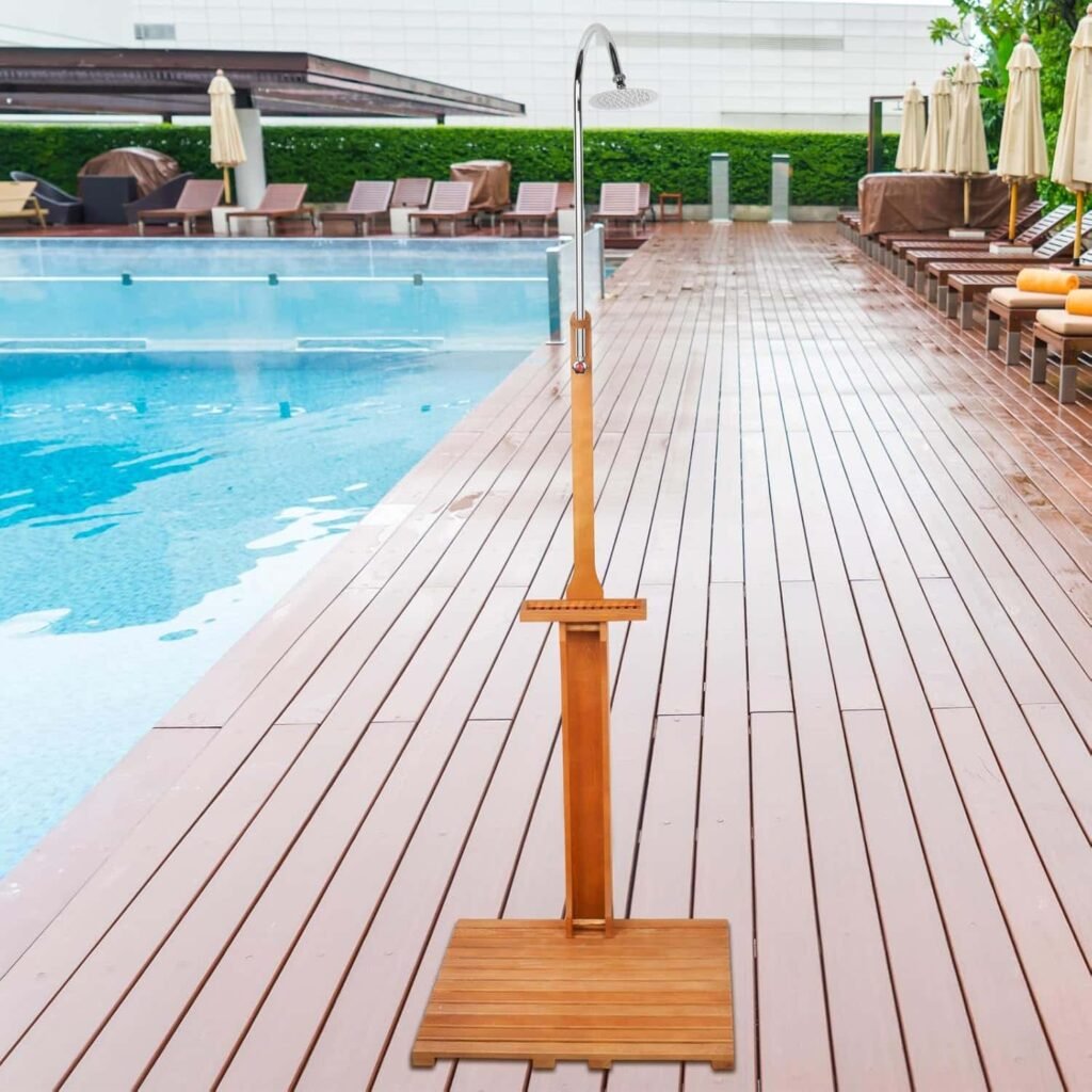 Senrob Portable Outdoor Shower Kit with Wooden Base