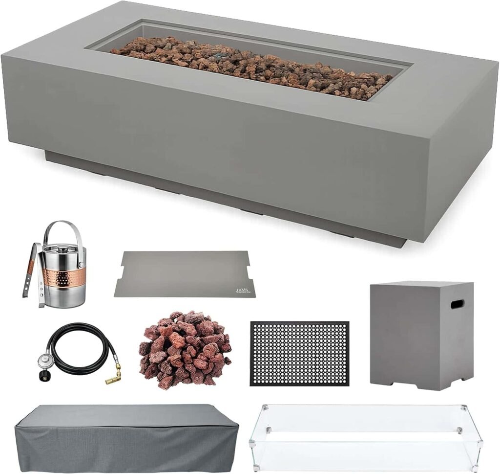 AMS 60-Inch Rectangular Concrete Propane Gas Fire Pit Table