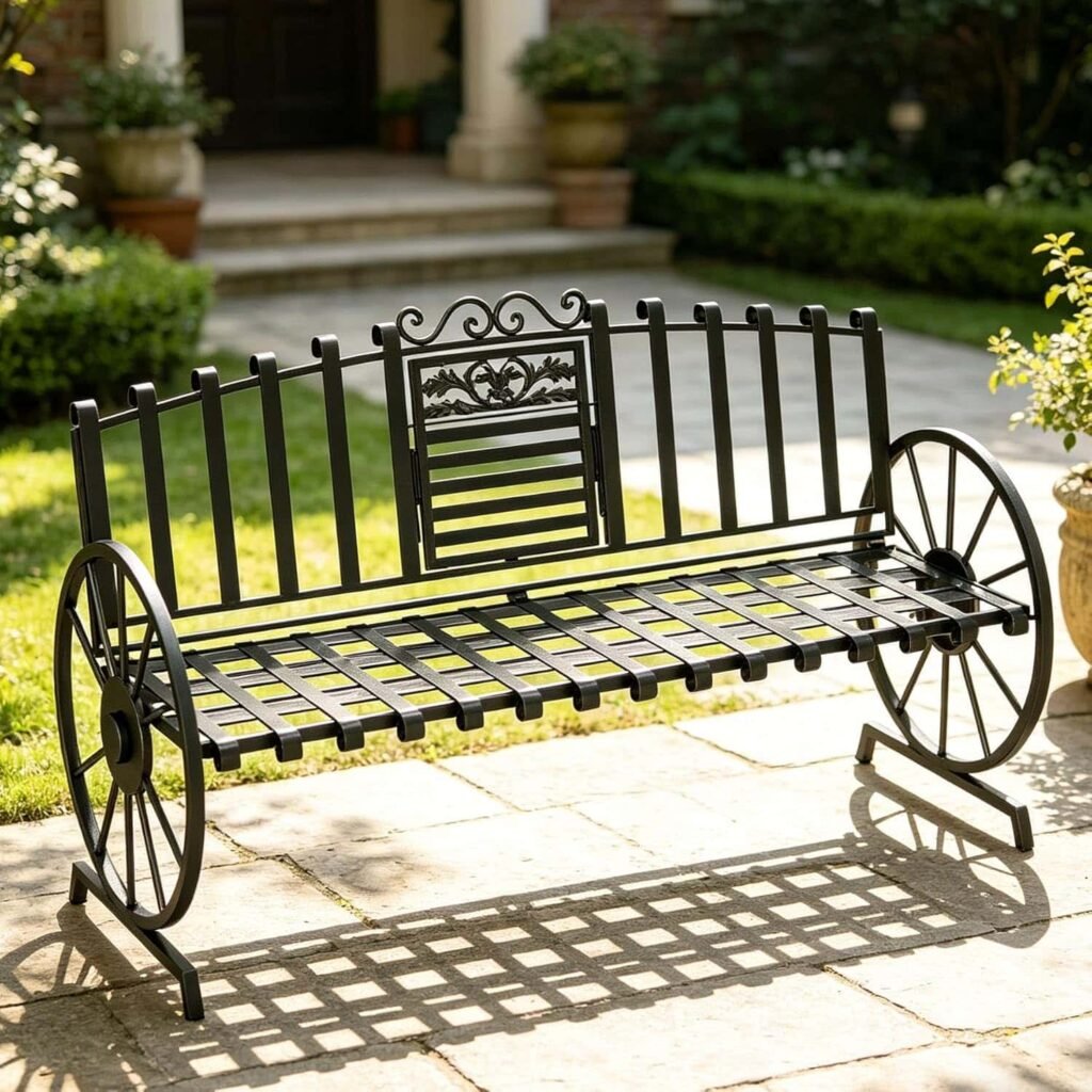 Boweniog Outdoor Patio Garden Bench with Built-In Table