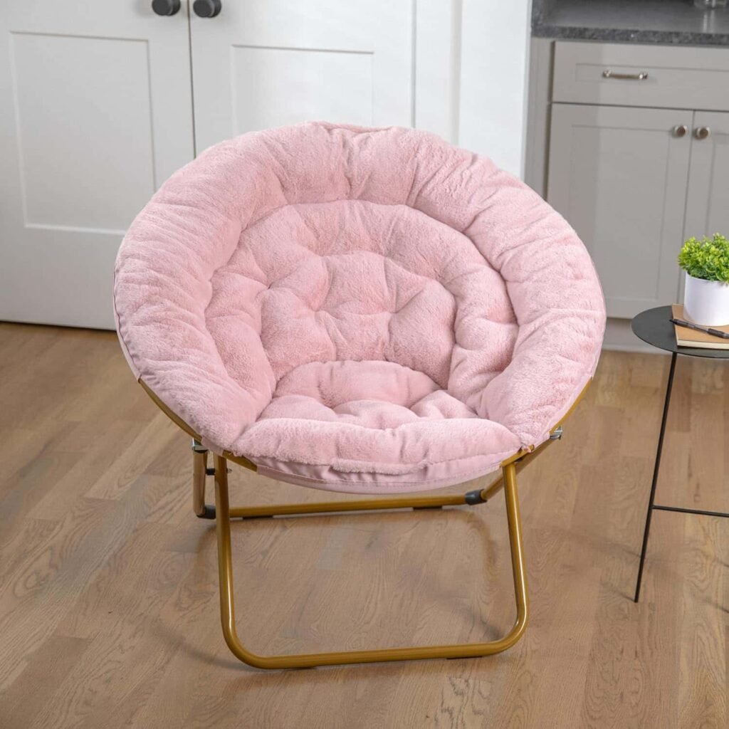 EMMA + OLIVER Ersa 38-Inch Oversize Portable Faux Fur Folding Saucer Moon Chair
