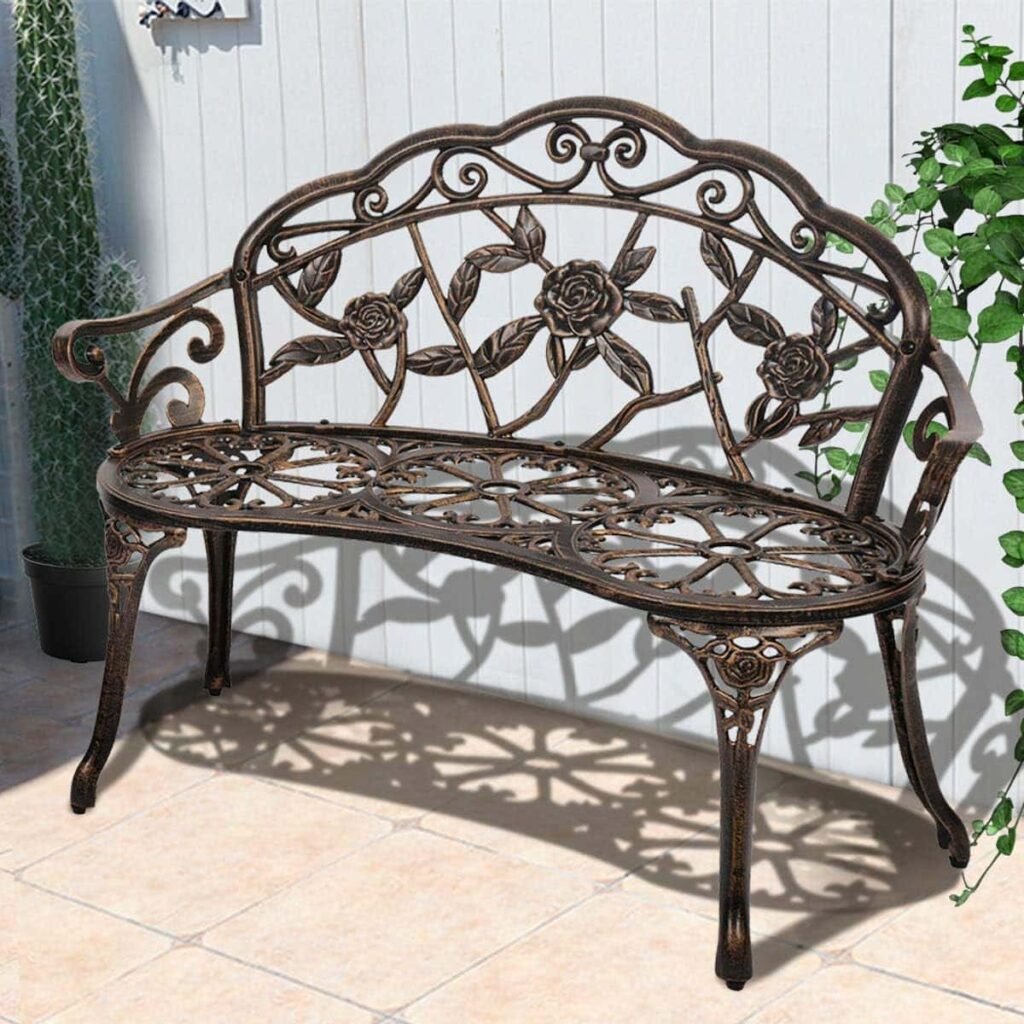 Meet Perfect Patio Garden Bench Outdoor Metal Rose Loveseat