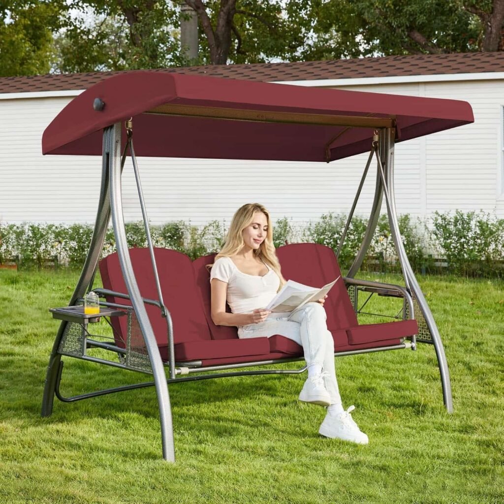 Oungelark 3-Seat Outdoor Patio Porch Swing with Stand
