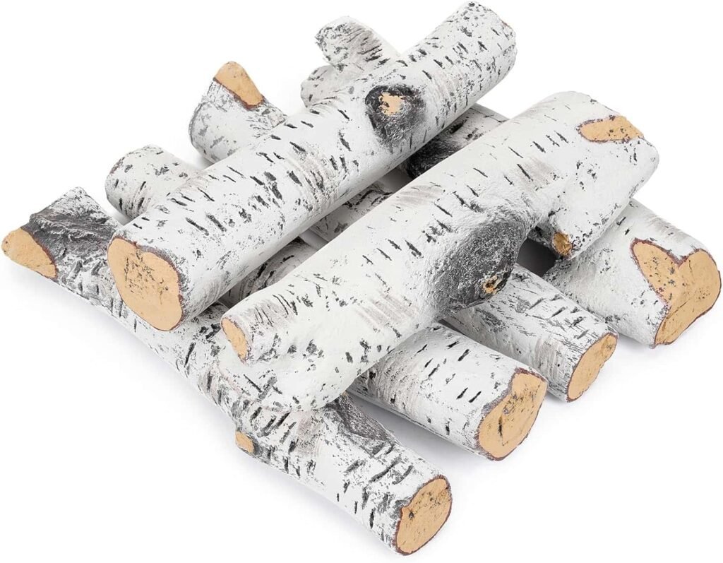 Stanbroil 6 Piece Ceramic White Birch Wood Gas Logs