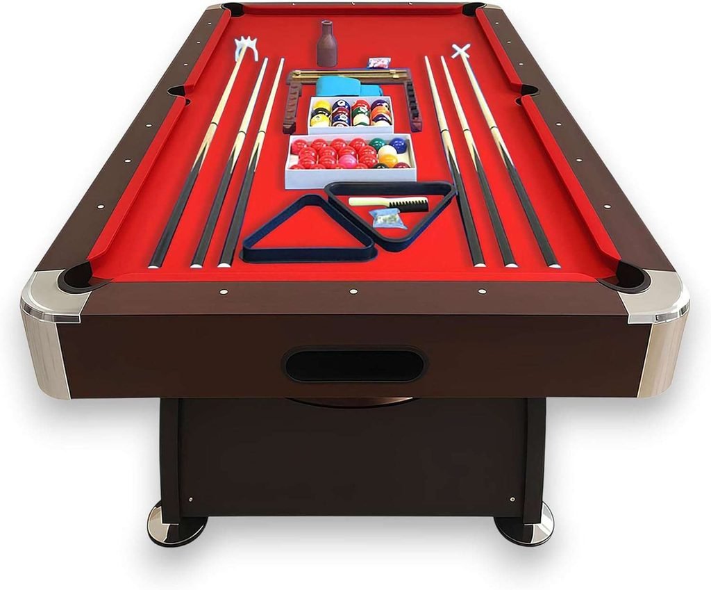 SIMBASHOPPING 8-Foot Pool Table with Red Felt