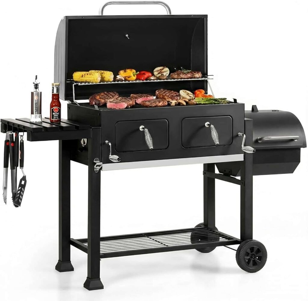 Sophia & William Extra Large BBQ Charcoal Grill & Offset Smoker