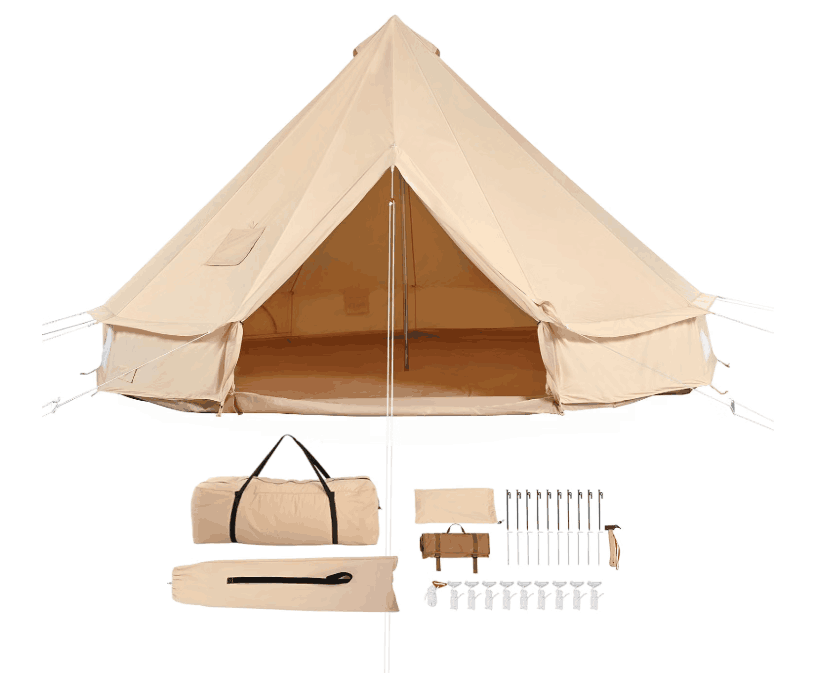 9.8ft 4-Season Canvas Bell Tent with Stove Jack
