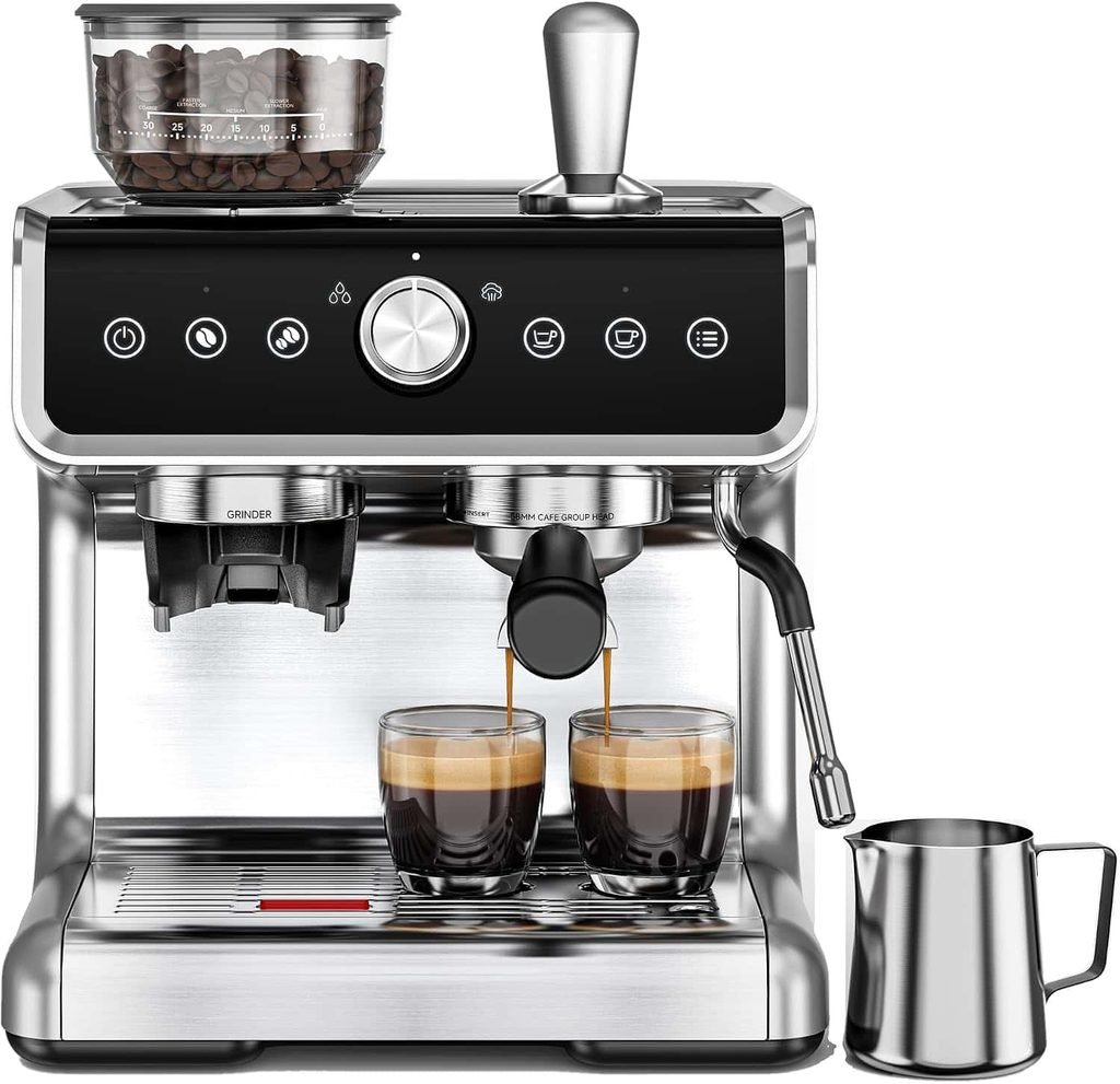 EUHOMY Espresso Machine with Grinder and Milk Frother