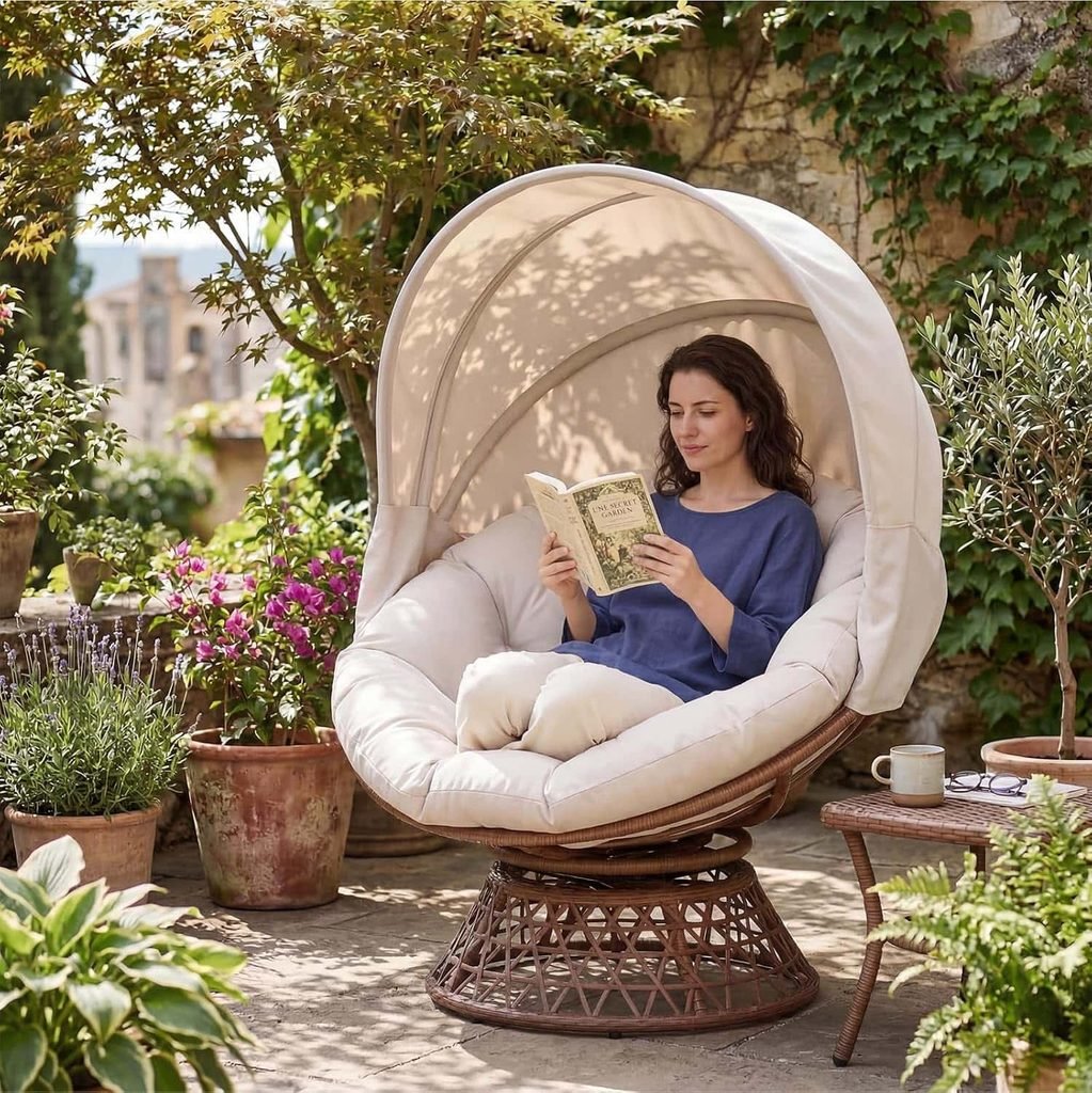 GTPLAYER Outdoor Wicker Egg Chair PE Rattan Chair with Cushion