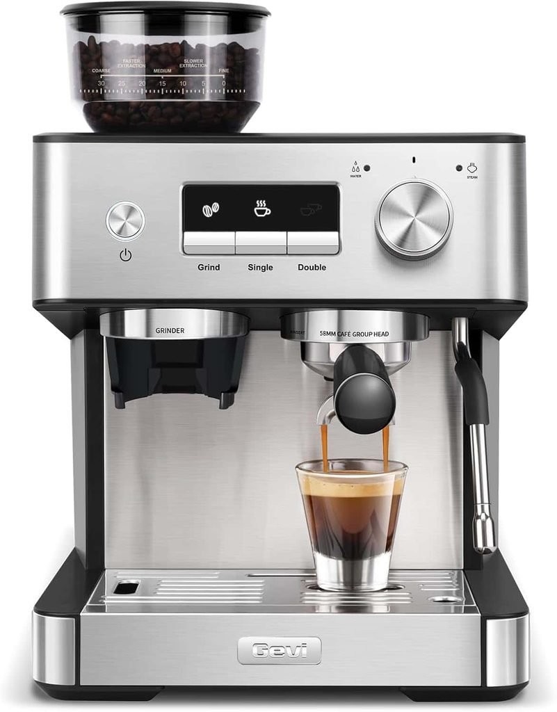 Gevi 20 Bar Espresso Machine with Grinder and Steam Wand