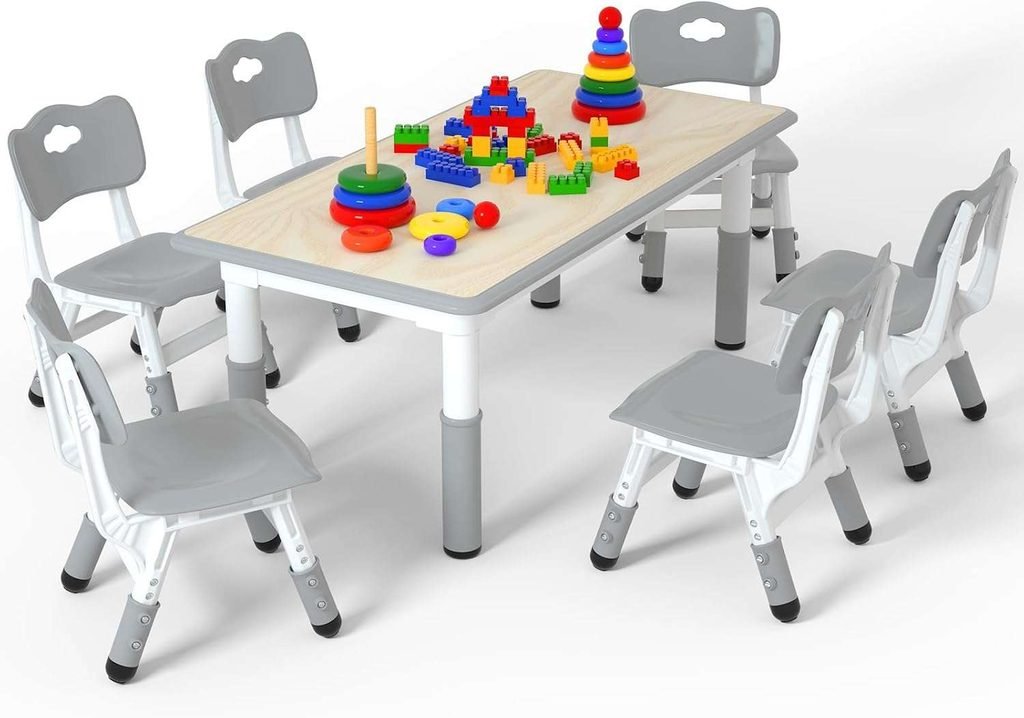 LulliSpace Kids Table and 6 Chairs Set