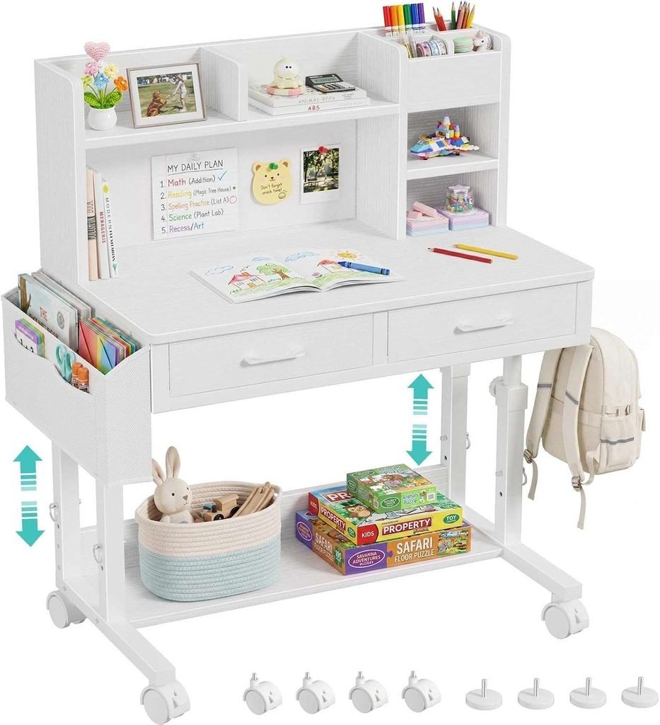 WINAZ White Kids Desk With Hutch