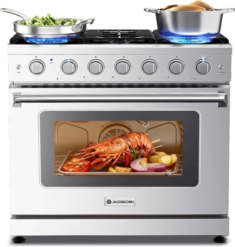 AAOBOSI 36-Inch Gas Range with Six Burners and Front Controls