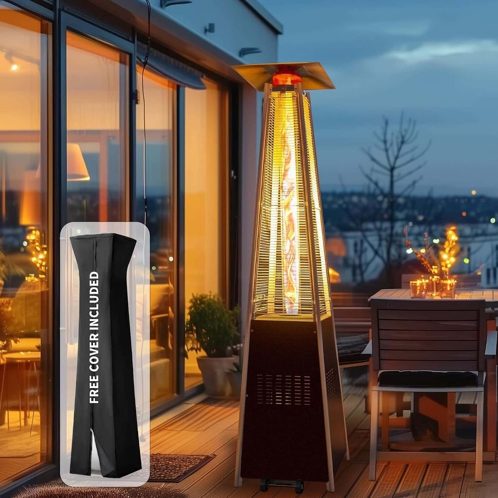 Flame Pyramid Propane Patio Heater with Triple Safety Protection and Cover