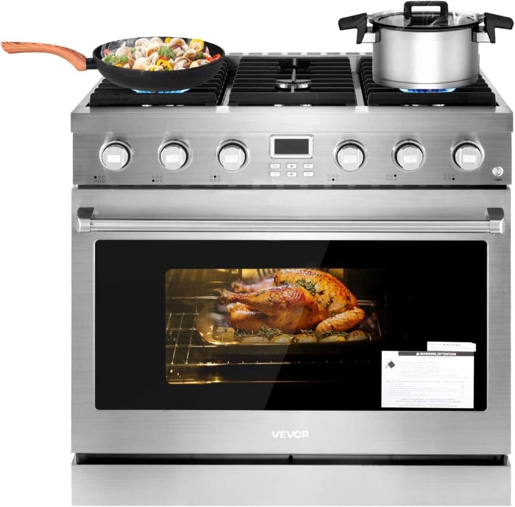 VEVOR 36-Inch Freestanding Gas Range Oven with Six Sealed Burners for Home Kitchens